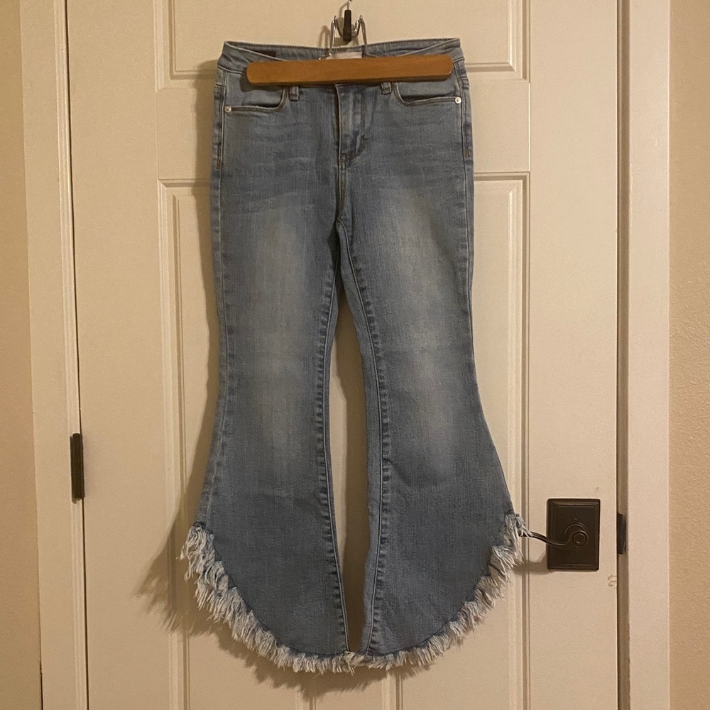 Habitual Girl Light Blue Frayed Hem Flare Jeans